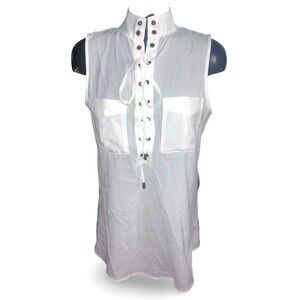 Simply Noelle White Chiffon Lace Up Sleeveless Pullover Blouse Size S/M